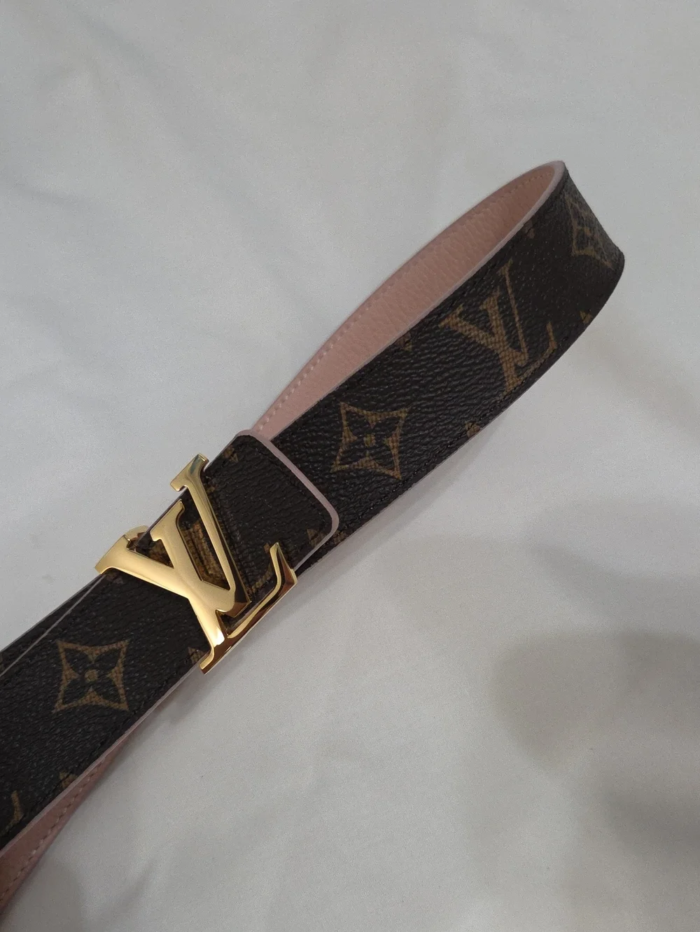 Reversible Louis Vuitton Pink/Brown Monogram Belt Gold LV Buckle